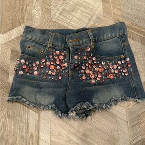 Zara Blue Jean Shorts with Pink Embellishments